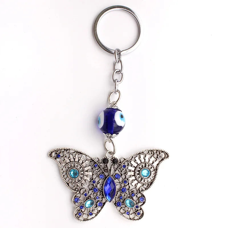 Nazar Turkish Evil Eye Butterfly Diamond Alloy Retro Keychain Pendant Bag Pendant Accessories