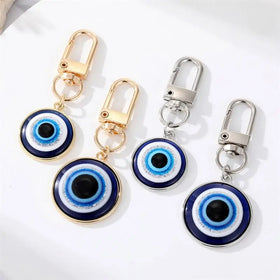 Turkish Blue Evil Eye Pendant Metal Keychain Keyring Wholesale Promotion Girl Couple Evil Eye Keychain Jewelry Charm Accessories