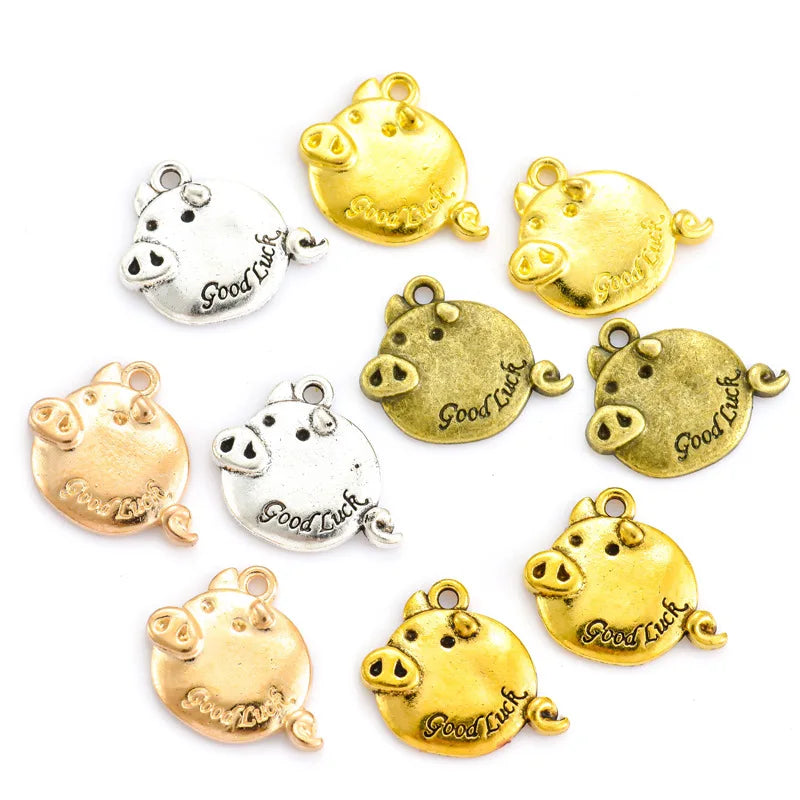 YuenZ 5 Colors Good Luck Piglet Charms Bracelet Keychains Necklace Pendant Jewelry Making DIY Handmade Craft 15*13mm D9330