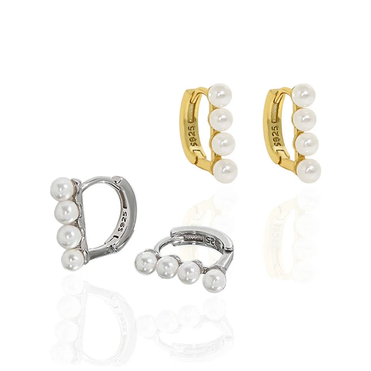 WMEB125 18K Plated Solid 925 Sterling Silver Buddy Pearl Hook Earrings Pearl Huggie Hoop Earrings