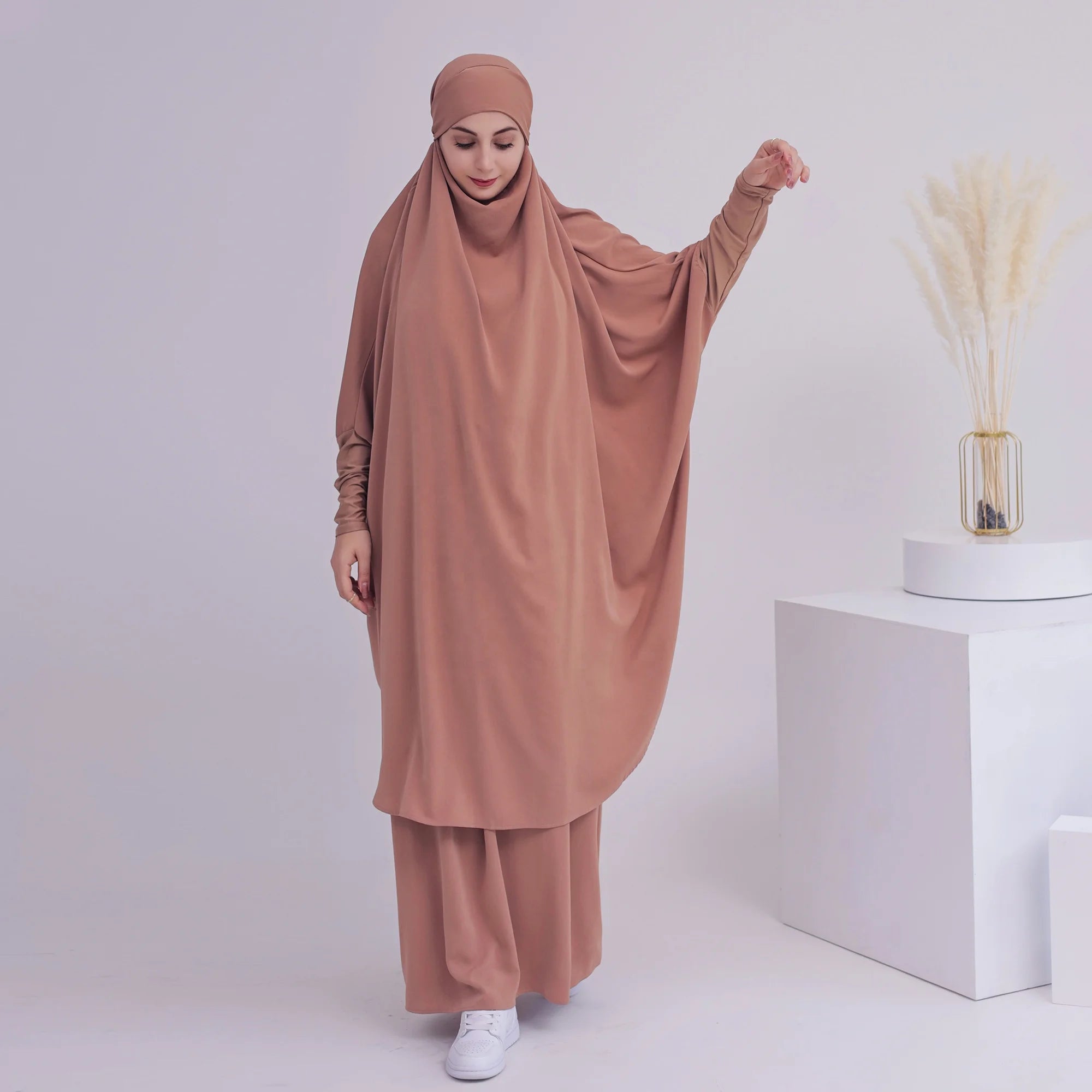 Wholesale High Quality Jilbab Modest Nida Khimar Islamic Clothing Butterfly Prayer Abaya Two Piece Set Jilbab Abaya Muslim Dress