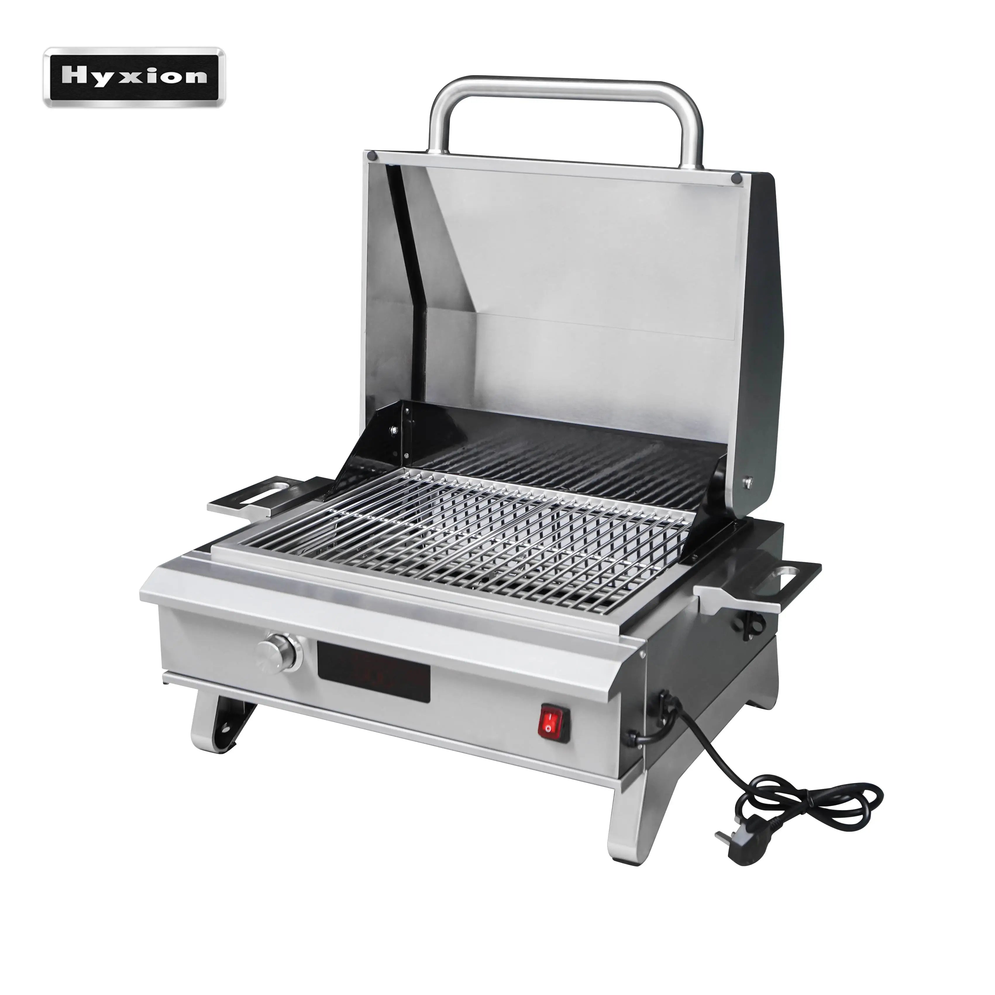 Modern Premium 1200W Electric Tabletop Grill 450â„ƒ Max Temp 61x22cm Cooking Area with Glass Window Cast Iron Griddle Design