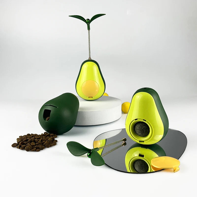 360-Degree Rotating Eco-Friendly Catnip Ball Leakage-Proof Avocado Shaped Luxury Cat Toy Encouraging Pet Movement Box Packed