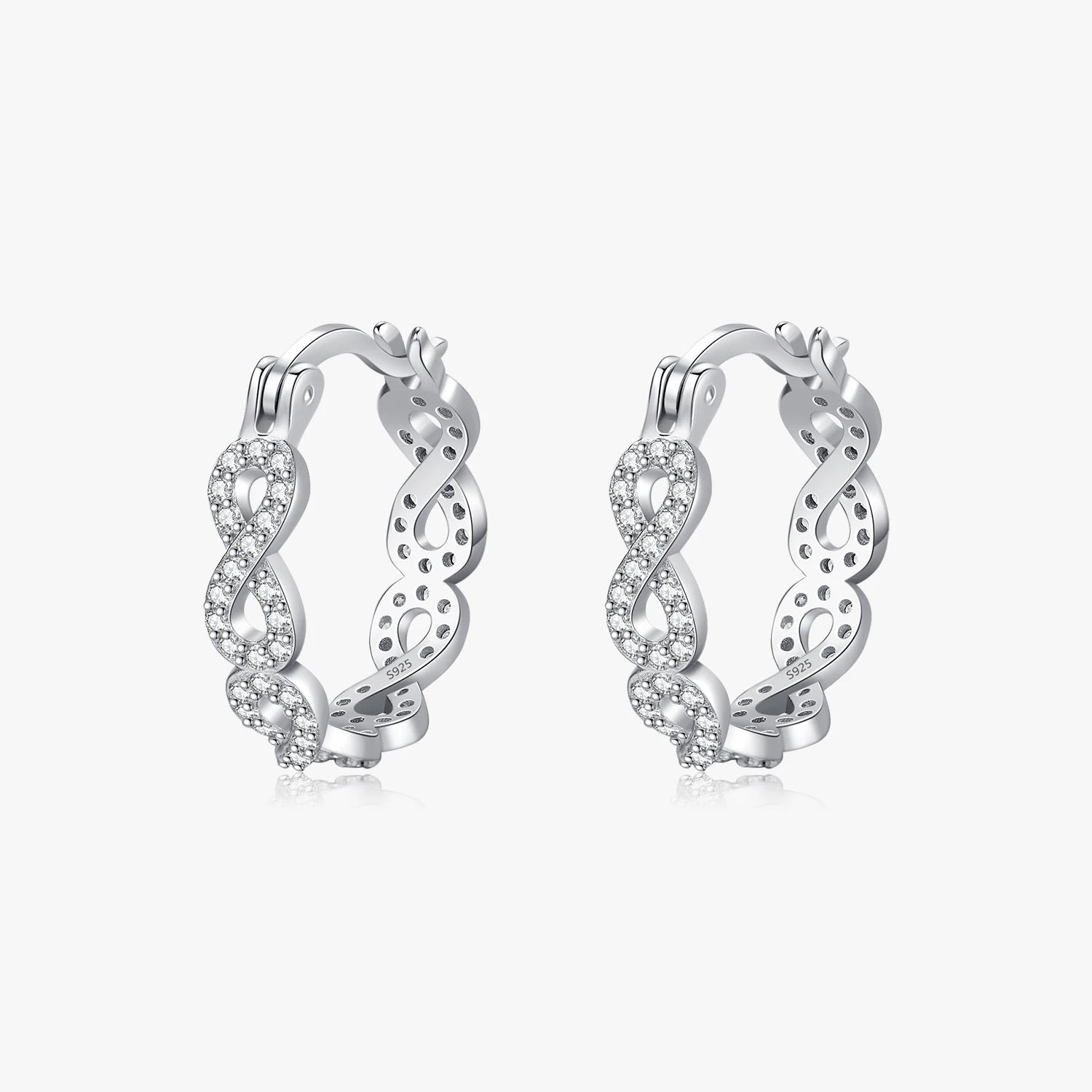 Original Design for Women Wedding Fine Jewelry Gifts Solid 925 Sterling Silver Infinite Love Sparkling CZ Hoop Earrings