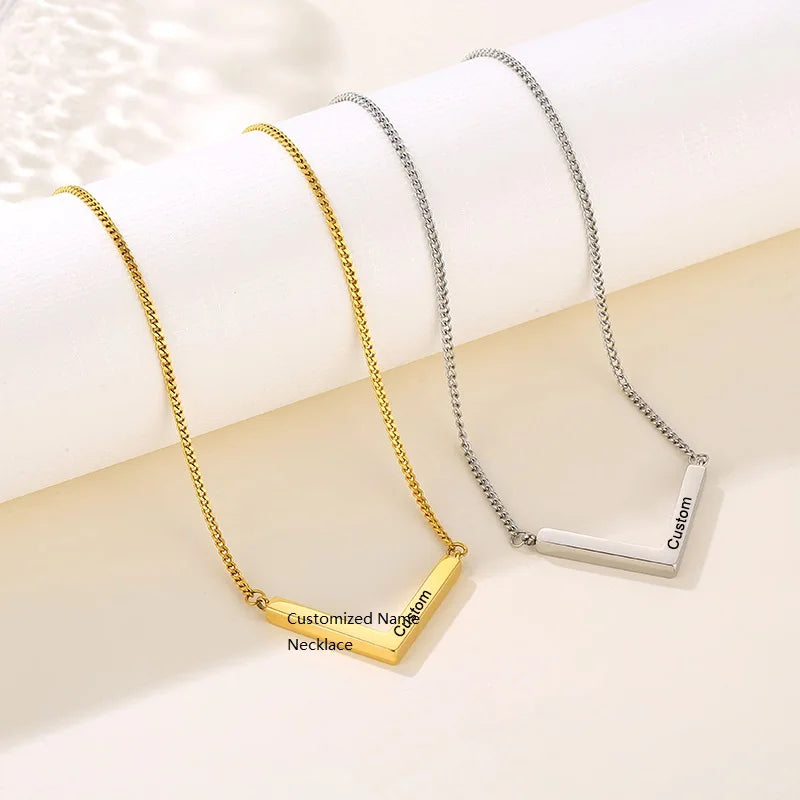 Olivia Nickel Free Stainless Steel Initials V Shape Jewelry Accessories Women Link Chain Alphabet Letter V Fashion Necklace