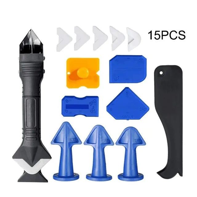 3 in 1 Caulking Finishing Tool Kit Stainless Steelhead Silicone Sealant Caulk Grout Remover Scraper
