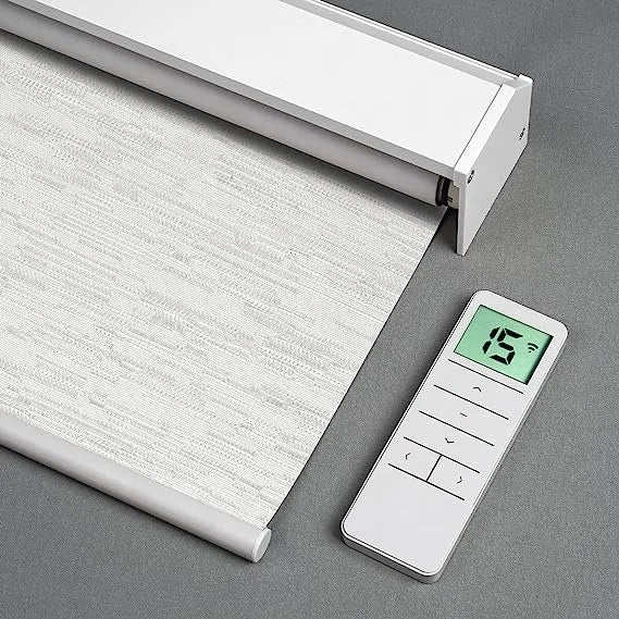 Motorized Electric Smart Horizontal Plain Roller Blinds Remote Control for French Window Blackout Shade Compatible Alexa Google