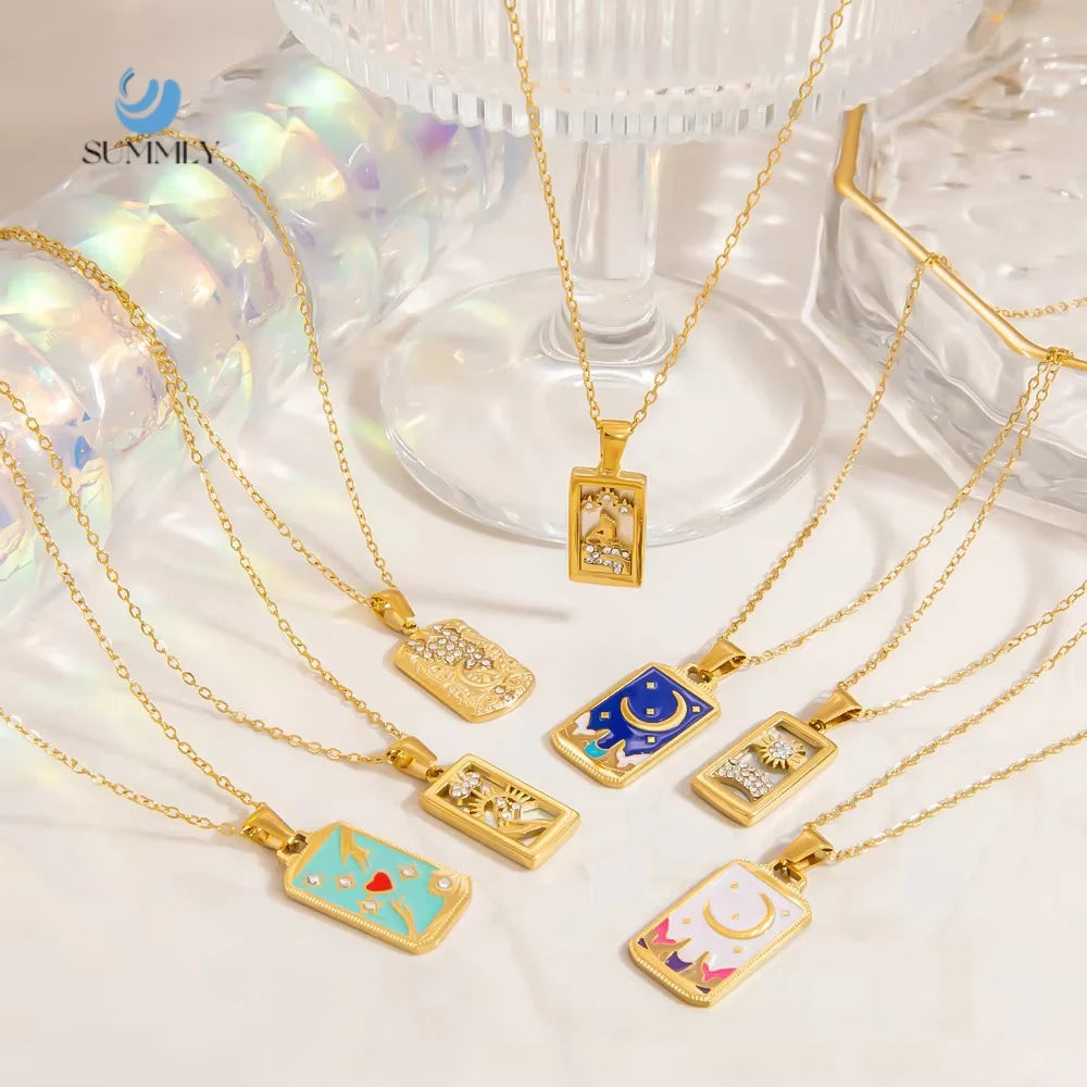 SUMMLY 18K Gold Plated Stainless Steel Link Chain Necklace Creative Design Hangtag Charm Trendy Wholesale Fashion Jewelry