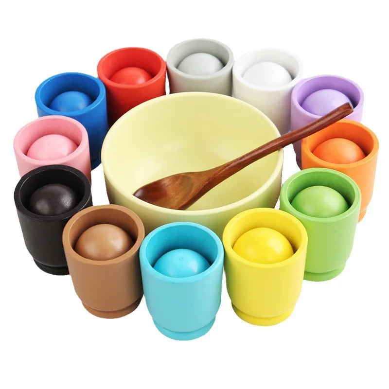 Wooden 12 Color Ball Classification Cup Children's Fine Action Clip Beads Color Classification Kids Montessori Educational Toy