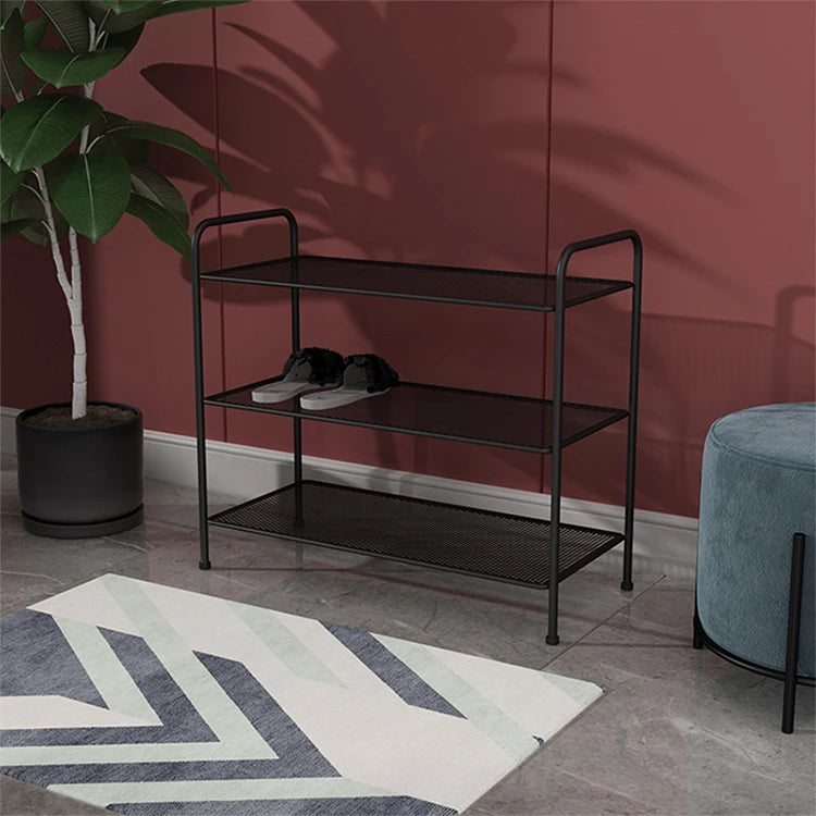 Hot Selling 3-Tier Black Metal Wrought Iron Shoes Rack Modern Design for Home or Living Room Wholesale Space-Saving and Cheap