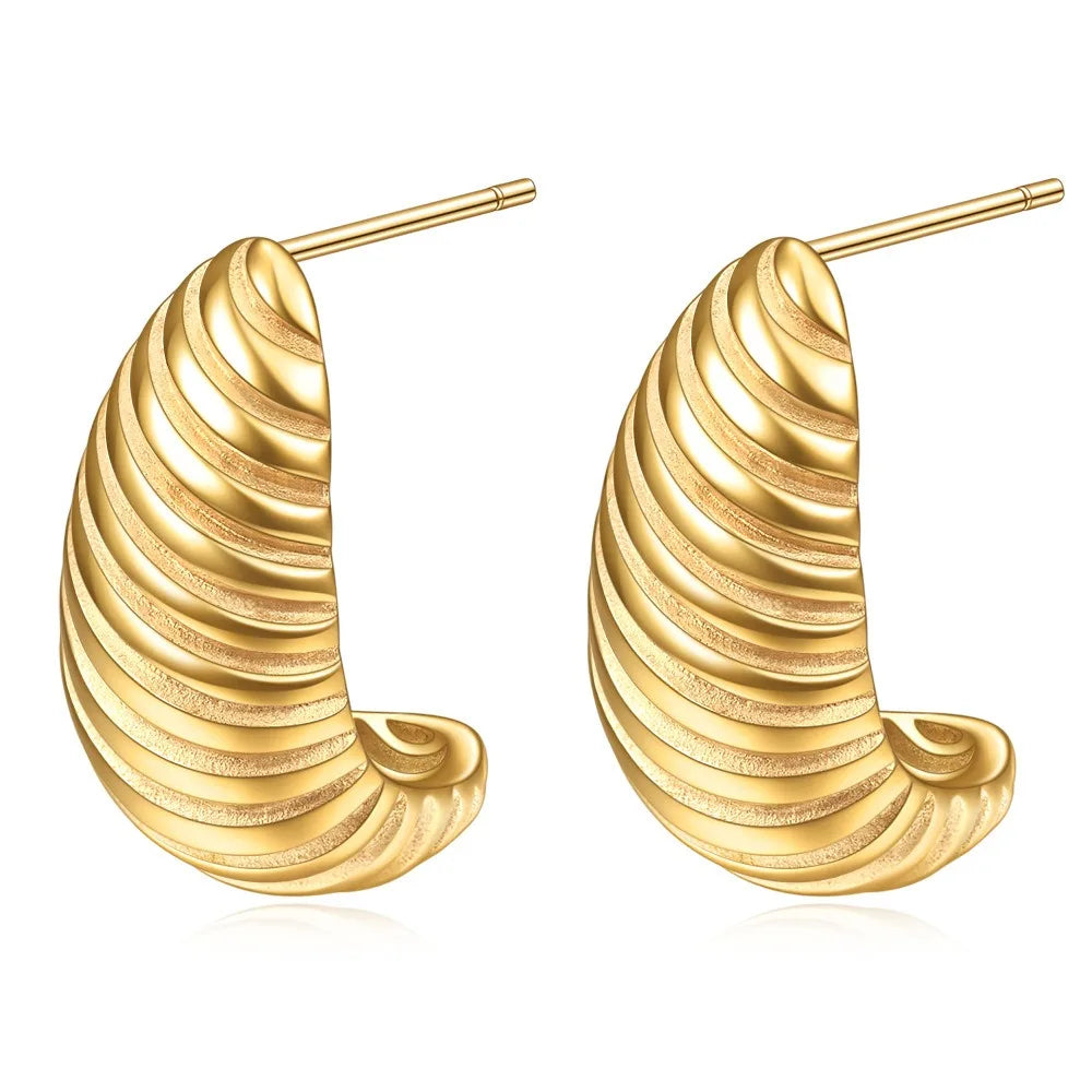 Pvd Stainless Steel Earrings Irregular Spiral Texture Water Drop Chunky Earrings Hypoallergenic Women Stud Earings Jewelry