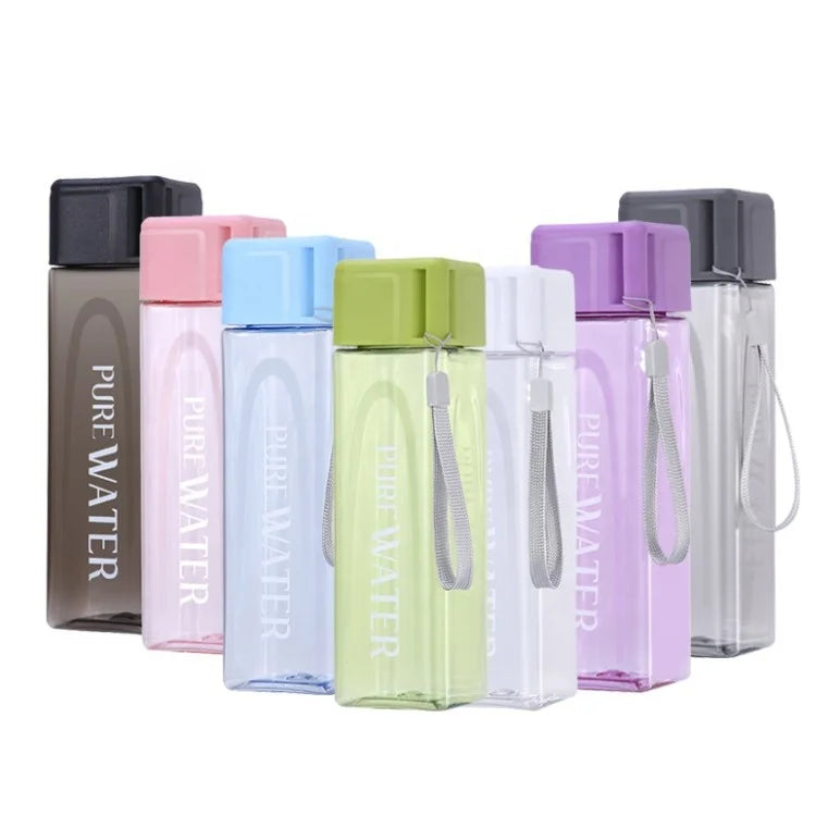 Portable 500ml Frosted Plastic Bottle Square Shaped Direct Drinking Fruit Juice Leak-proof for Outdoor Sport Travel Camping
