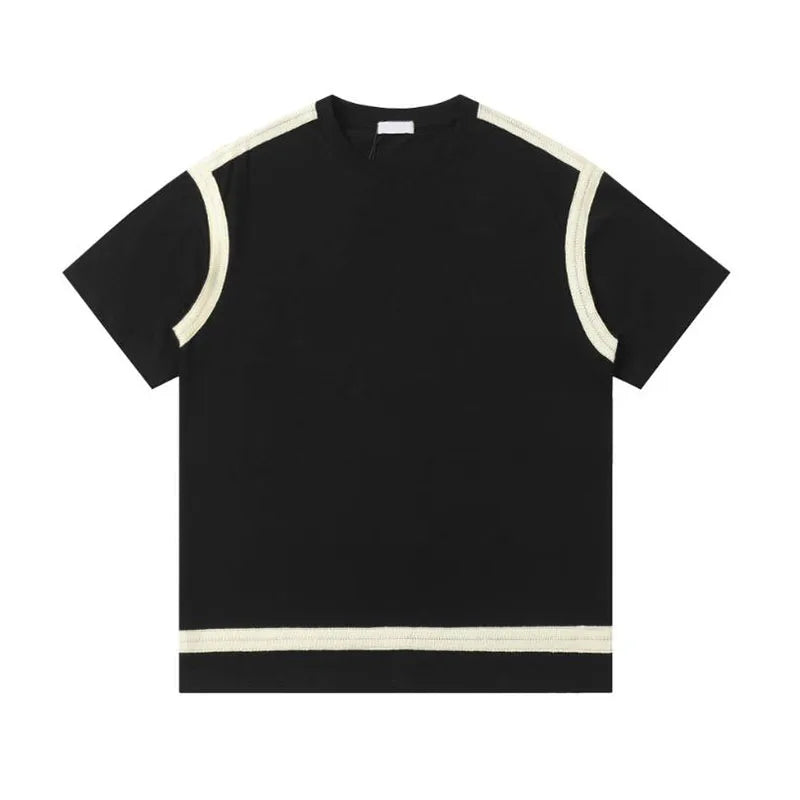 Free Shipping Luxury Designer Men's T-Shirts Casual Front Logo Embroidery 100% Cotton Solid Breathable Regular Fit Streetwear