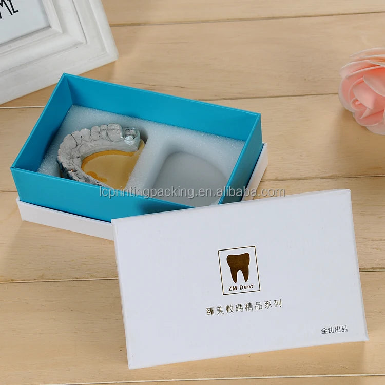 Eco-Friendly High-End Dental Lab Packaging Crown and Model Paper Box with Sponge UV Coating and Embossing for Medicine