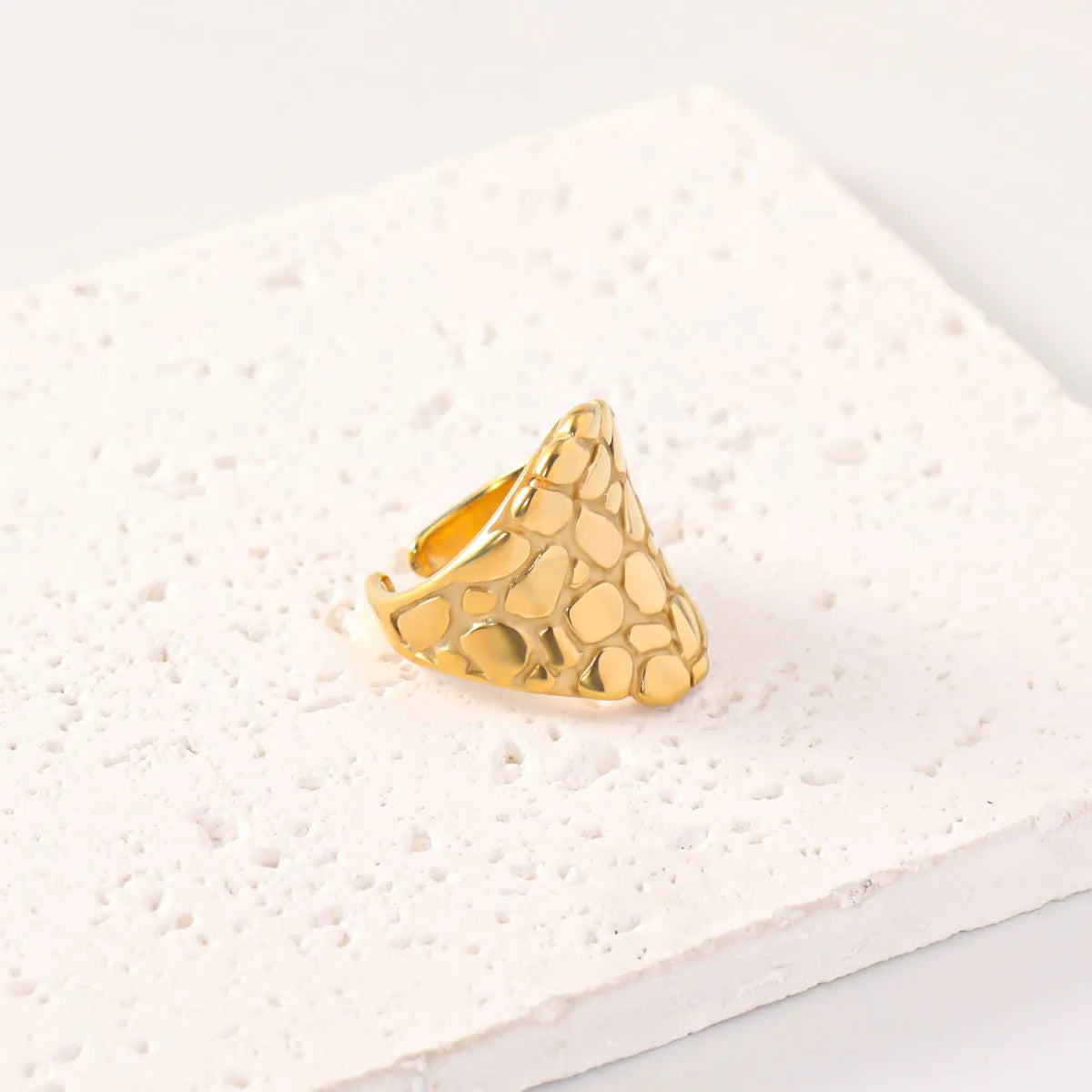 Vintage Style Stainless Steel Ring Minimalist Adjustable18K Gold Plated Ring Hip Hop Punk Irregular Open Ring
