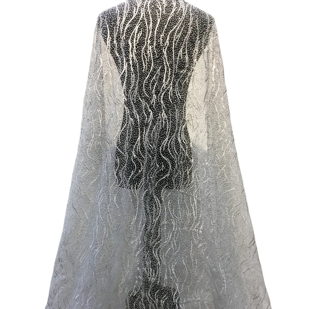 Nigerian French Tulle Mesh Lace Fabric Beaded Lace High Quality Embroidery White Bridal Lace Fabrics