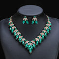 Vintage Unisex Women's Fashion Bridal Jewelry Set Exaggerated Necklace & Earrings with Red Rhinestone Water Drop Shape