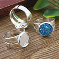 10pcs/lot 12mm 14mm 16mm 18mm Silver Plated Brass Adjustable Ring Settings Blank Base Round Cabochon DIY Rings Bezel Trays