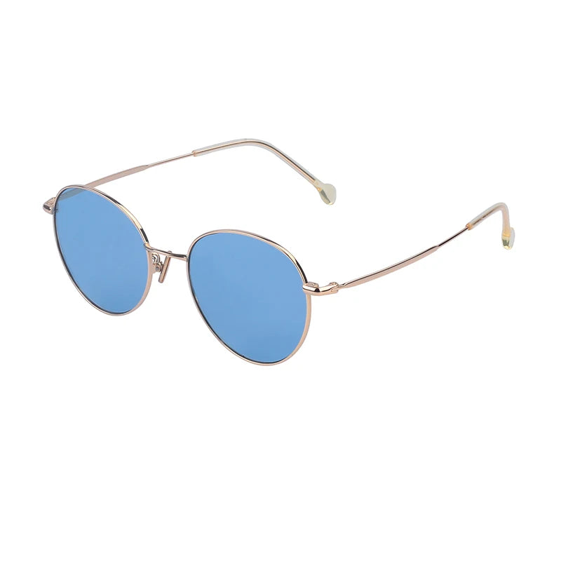 Trendy Luxury Oversized Blue Round Lens Men Own Brand Metal Sunglasses