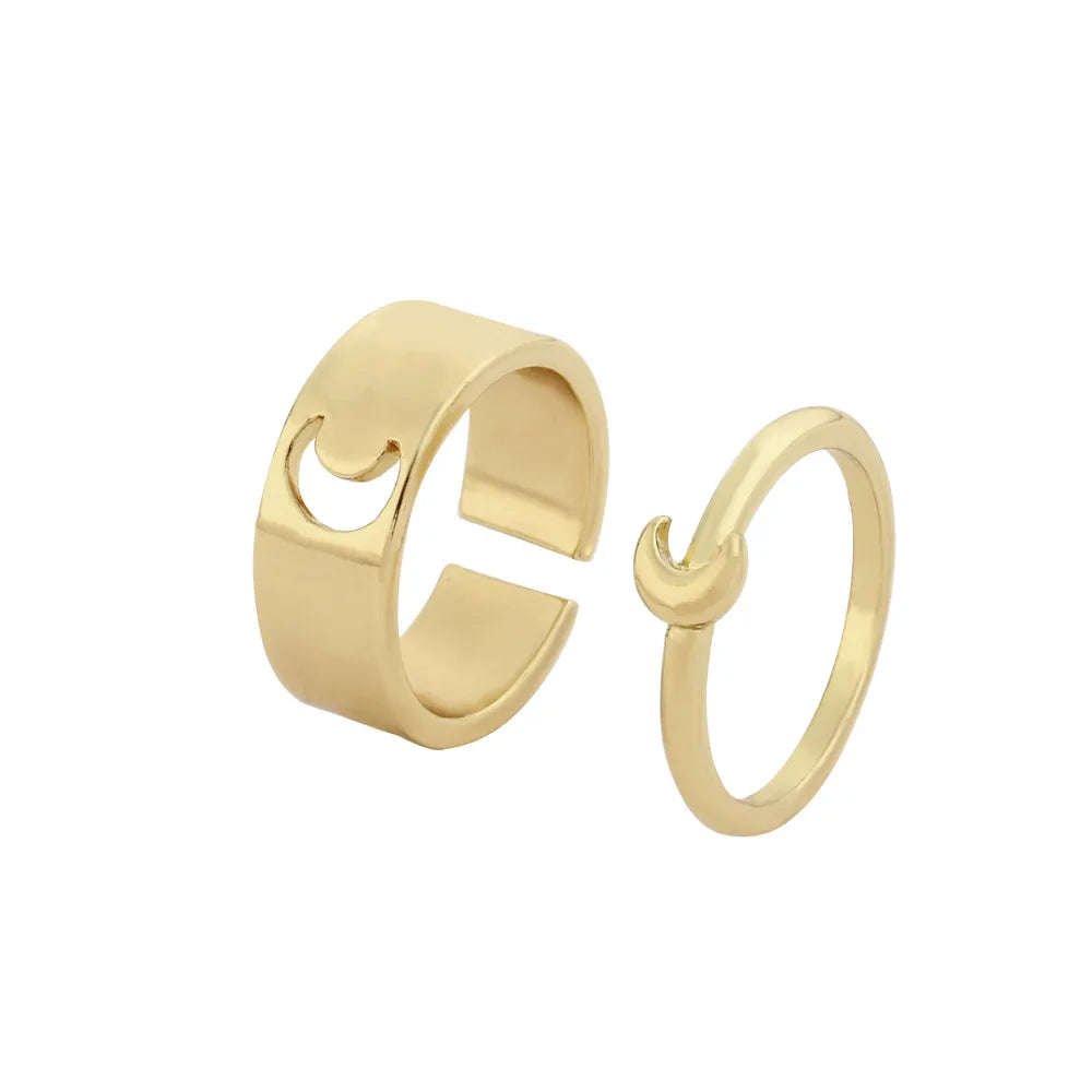 Creative Personality Moon Punk Style Suit 2-piece Couple Ring Gold Women Men Lover Puzzle Rings