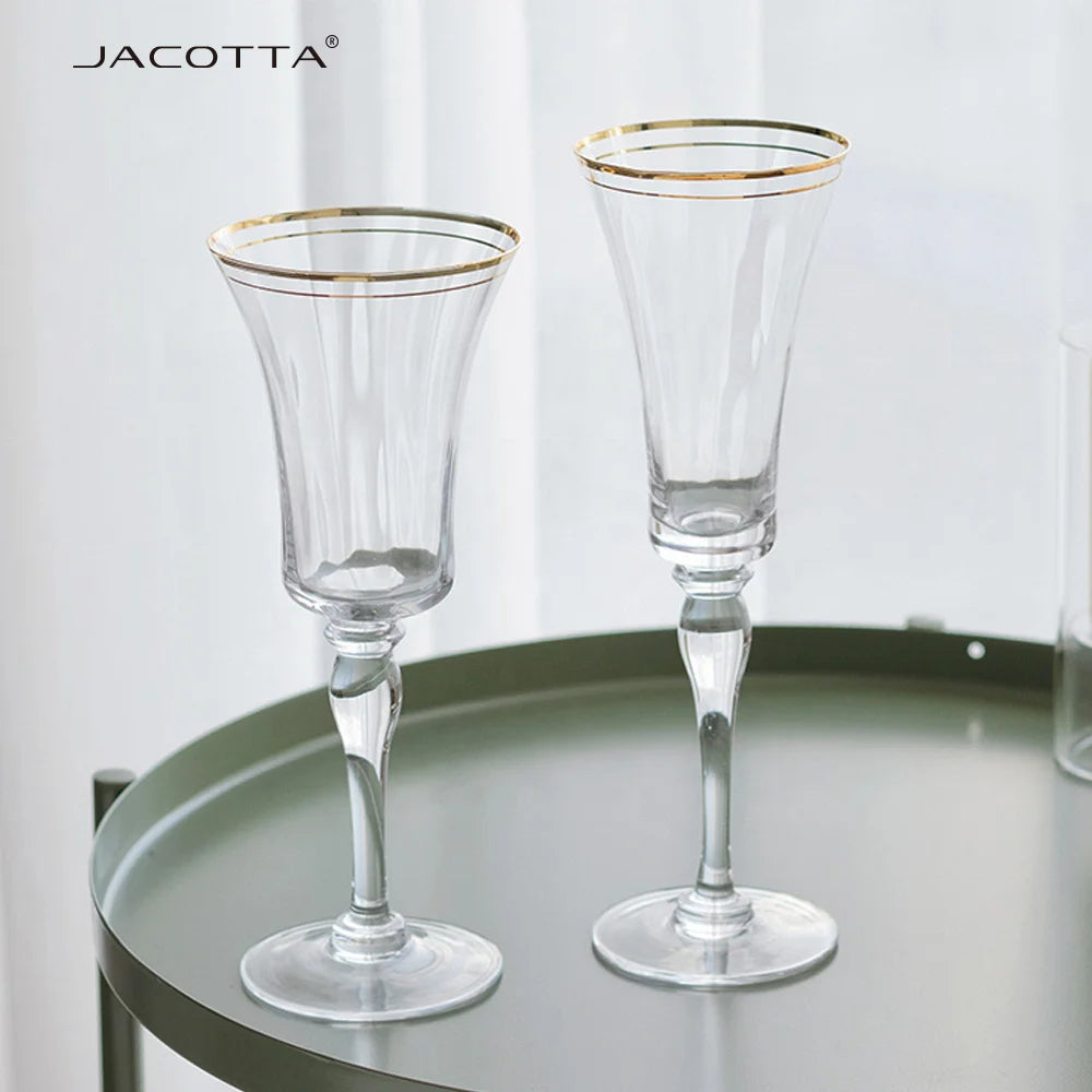 Wholesale Hot Selling Glassware Stemware Glass Cup Luxury Gold Rim Embossed Wine Glass Cups