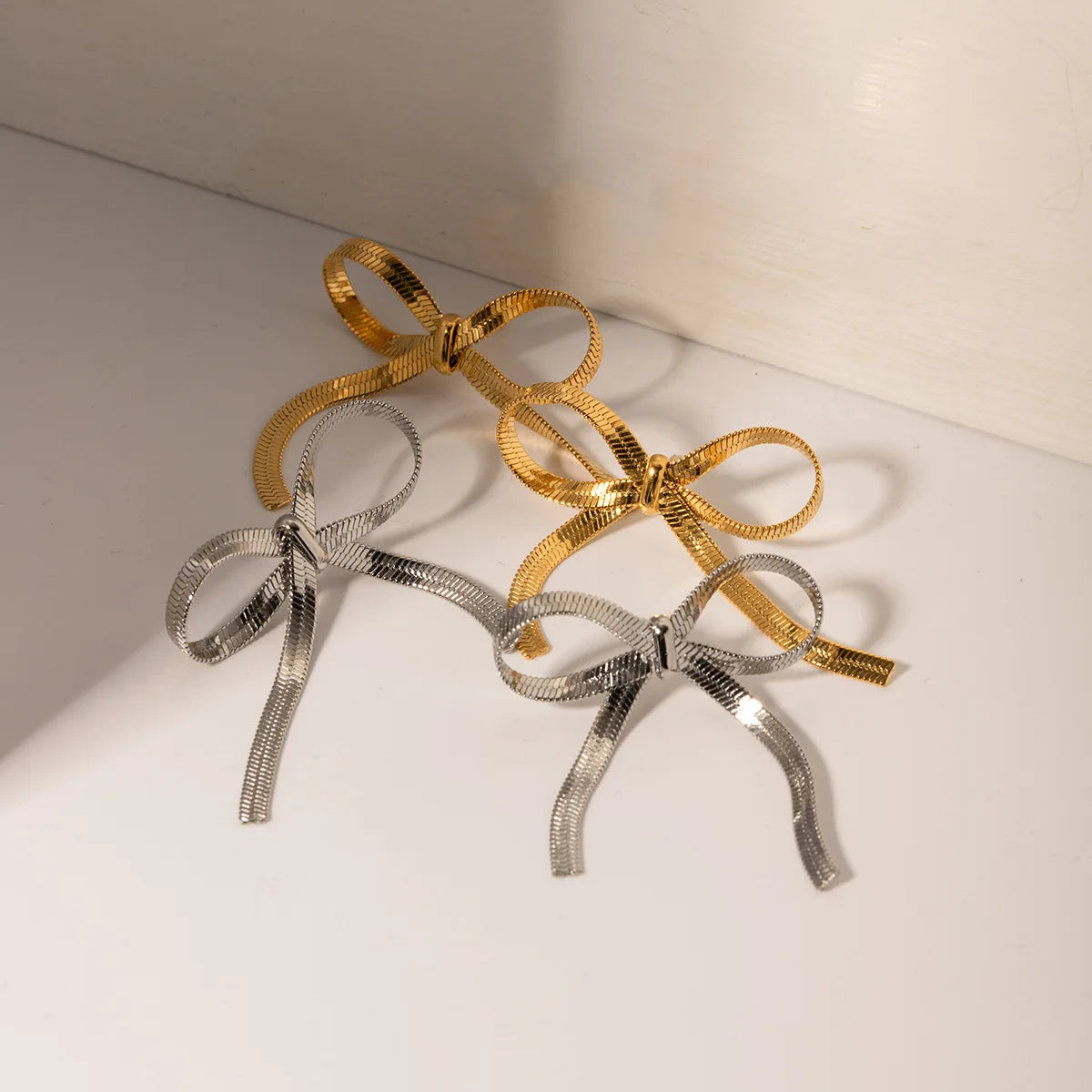 Bowknot Stud Earrings Non Tarnish Stainless Steel Bow Drop Earrings Waterproof Ribbon Earrings for Women