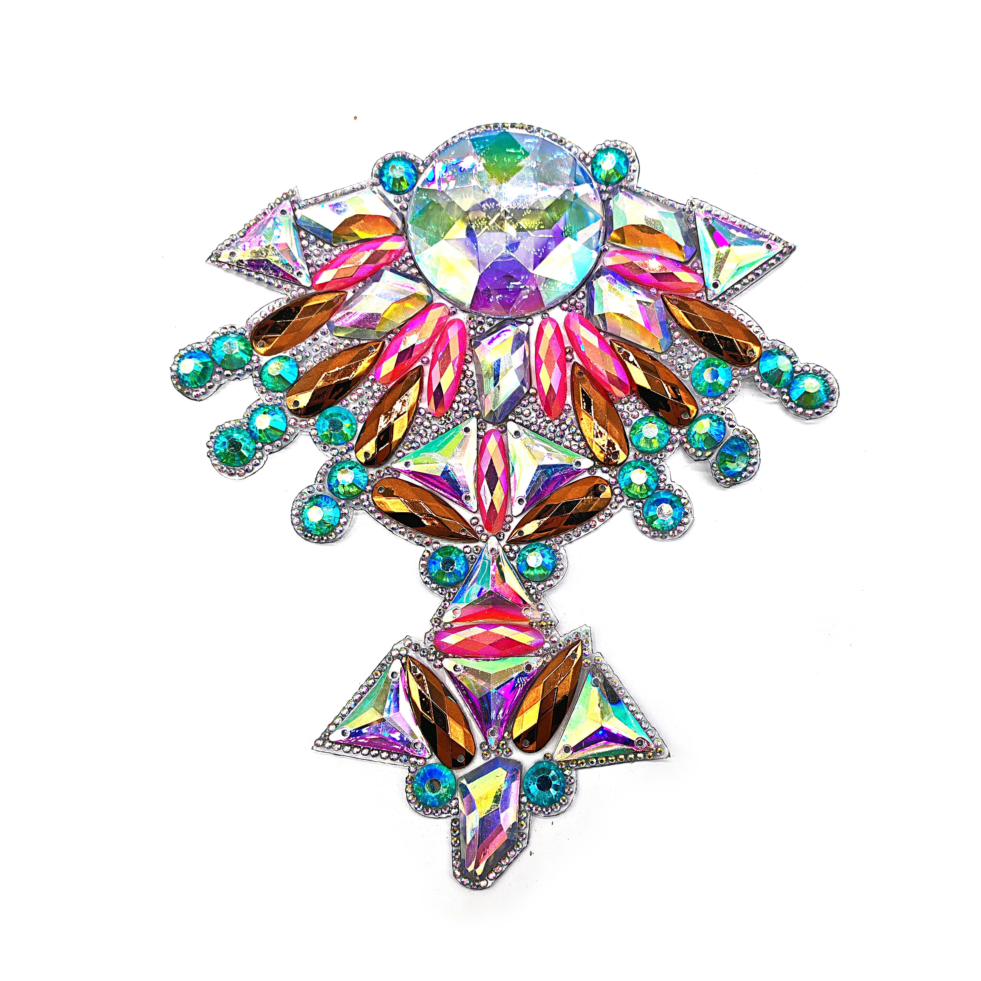 Large Size Handmade Carnival Costumes Accessories Hot Fix Rhinestone Applique Patch Iron-On Resin Rhinestone Patch