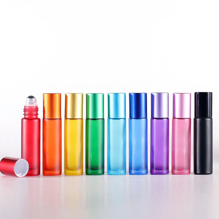 New Design 10ml Cosmetic Oil Red Green pink Glass Roll on Bottles rainbow Color Skincare Essential Oil Roller Bottle