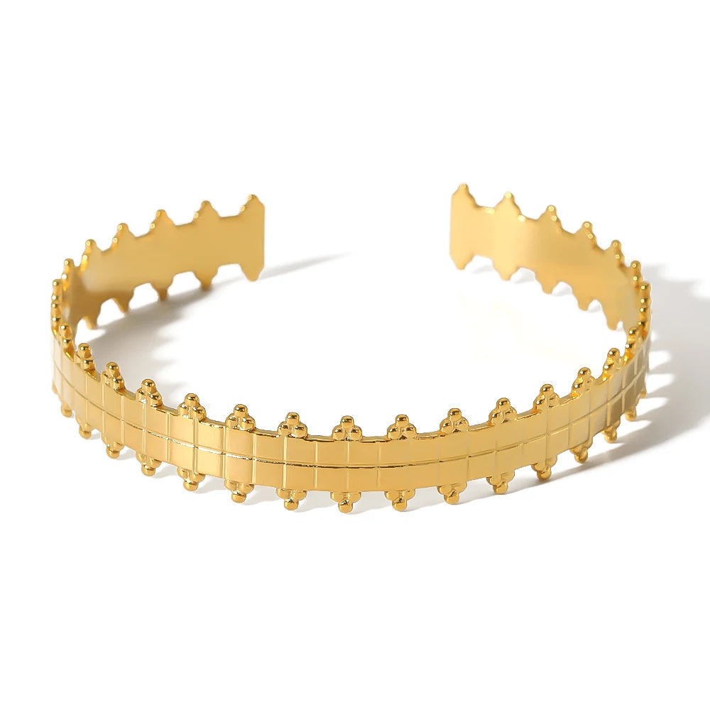 New Trendy Stainless Steel Geometric Square C Shape Adjustable Tarnish Free Open Cuff Bangles for Women
