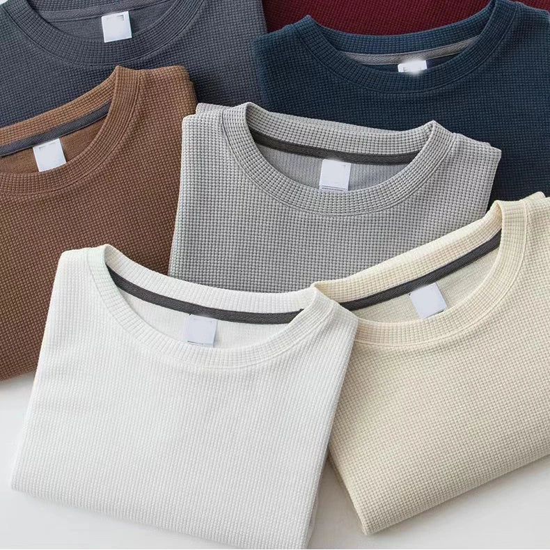 Wholesale Waffle Fabric Tshirts Mens Plain Knitted Waffle Short Sleeve T-Shirt
