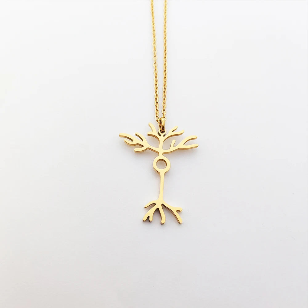 Tiny Neuron Cell Necklace 18K Gold Plated Stainless Steel Neurone Cell Necklace Science Jewelry for Women Teacher Chemistry