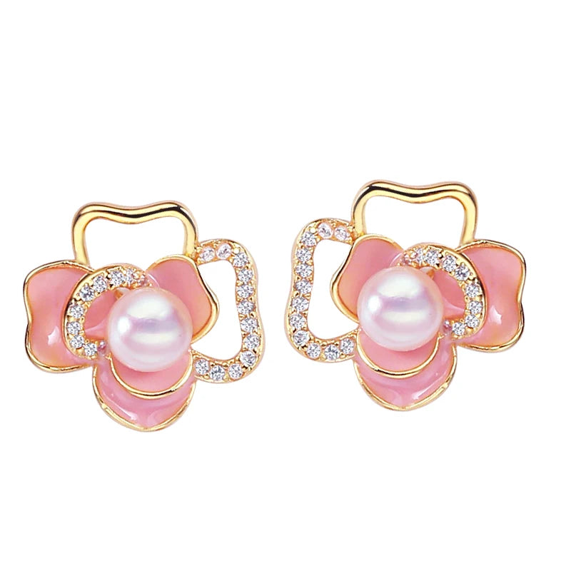 18K Gold-Plated S925 Silver Needle Real Natural Freshwater Pearl Earrings Female Jewelry Gift