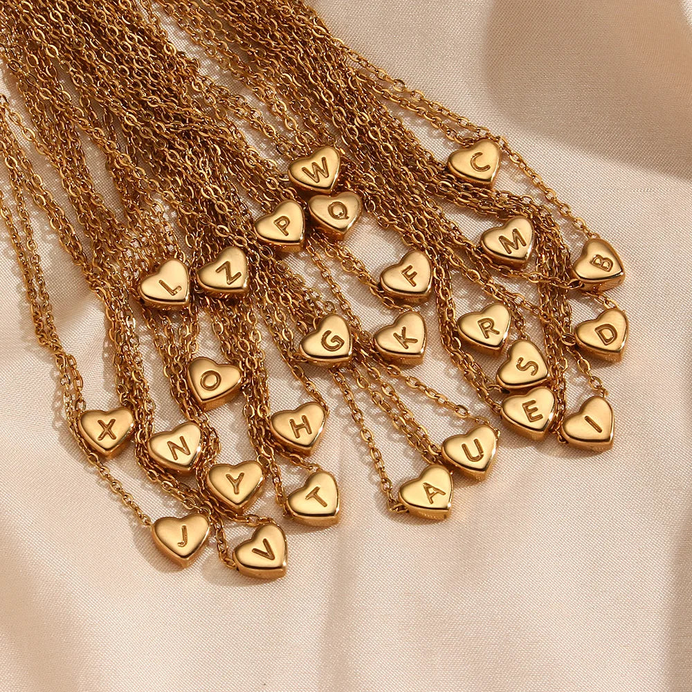 Dainty Non Tarnish 18K Real Gold Plated 316L Stainless Steel Heart Shape Alphabet 26 Initial Letter Necklace Jewelry for Women