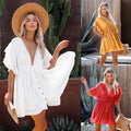 Ruffle Drawstring Dress Wholesale Solid Color Beach Dress Custom logo Thin Bikini Cover up Factory Directly