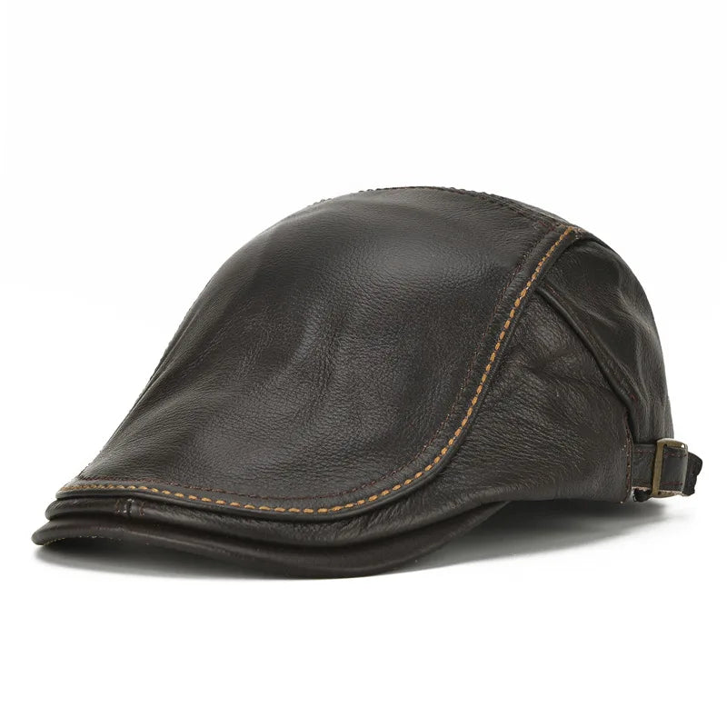Wholesale Fashion Women Men Winter Cap Hat Flat Top Ivy Hat Cow Genuine Leather Hat