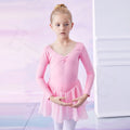 B8003 Training  Long Sleeve Cotton Leotard With Chiffon Skirt Ballet Tutu Dresses for Girls