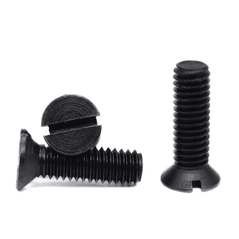 Black Carbon Steel Countersink Flat Head Machine Screw with Slot Driver Head M1.6 M2 M2.5 M3 M3.5 M4 M5 M6 M8 M10 Customized