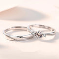 1 Pair Romantic Silver Plated Zircon Diamond Adjustable Couple Rings for Women Men Wedding Engagement Jewelry