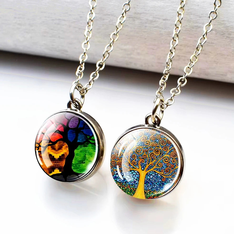 Tree of Life Jewelry Cute Colorful Glass Crystal Ball Crystal Pendant Silver Women Tree of Life Necklace