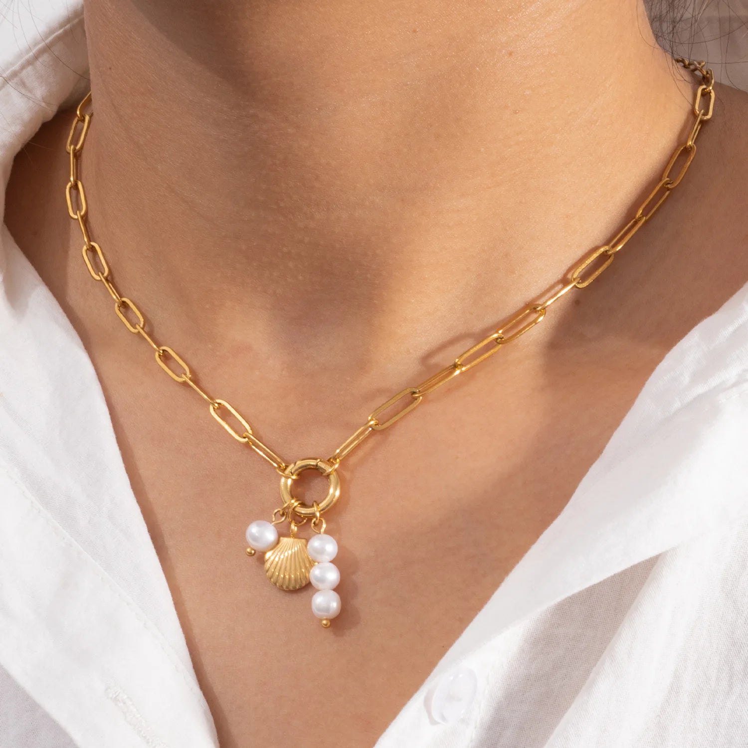 ERESI Freshwater Pearl DIY Charm Necklace 18K Gold Plated Chains Tarnish Free Jewelry Fashion Stainless Steel Pendant