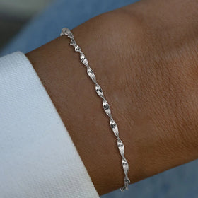 RINNTIN SB182 Fast Shipping Adjustable Simple Style 2mm Double Layer Water Wave Chain Bracelet 925 Sterling Silver Jewelry Women