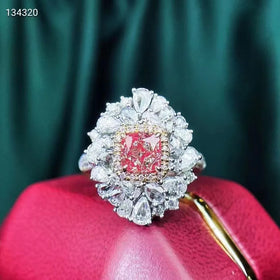 SGARIT Trendy Jewelry Natural Diamond Cluster Ring 18K White Gold 1.04CT Cushion Cut Genuine Luxury Pink Diamond Engagement Ring