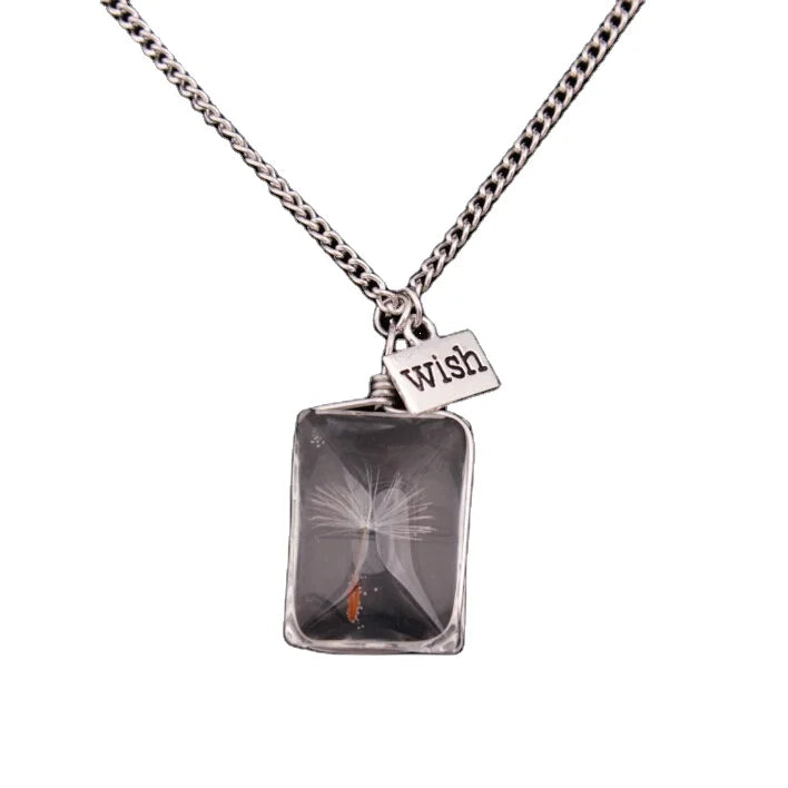 Hot Sale Trendy Natural Glass Ball Dandelion Transparent Dandelion Seed Wish Pendant Necklaces with Leather Chain for Women Girl
