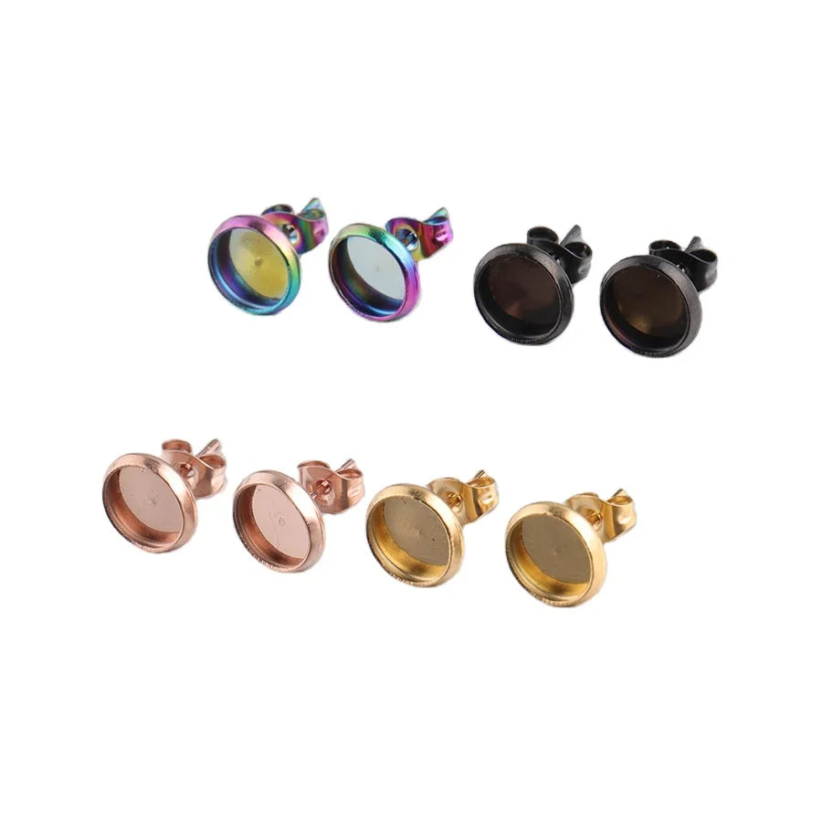 Stainless Steel Cabochon Earring Blank Base Bezel Tray Stud Earring for DIY Jewelry Making