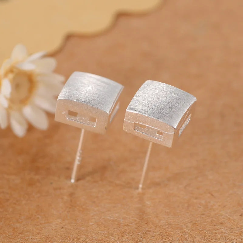 925 Sterling Silver Square Stud Earrings Trendy Fashion Jewelry for Women Girls for Engagement Wedding Anniversary Party Gift