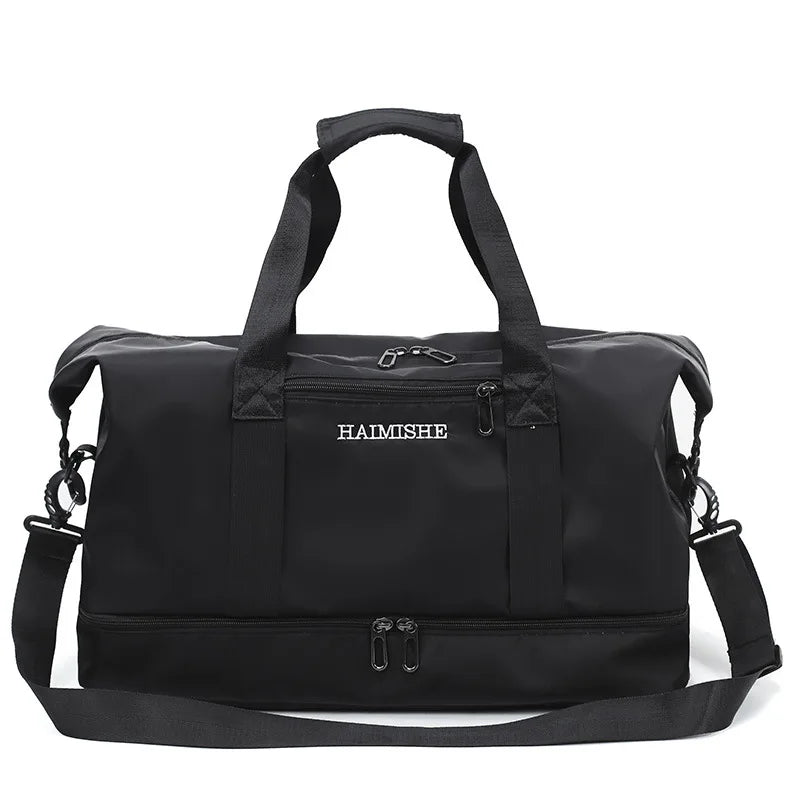 Fashionable Lightweight Oxford Tote Shoulder Bag Zipper Closure Weekender Overnight Gym Sports Travel Duffel Shoes Compartment