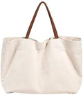 Cotton Canvas Tote Bag Reusable Grocery Shopping DIY Gift Bags 12OZ Large Leather Straps Adjustable Buckle Inner Zipper Pocket