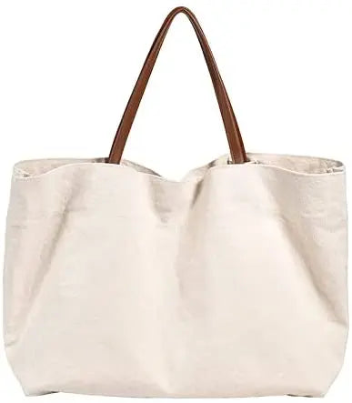 Cotton Canvas Tote Bag Reusable Grocery Shopping DIY Gift Bags 12OZ Large Leather Straps Adjustable Buckle Inner Zipper Pocket