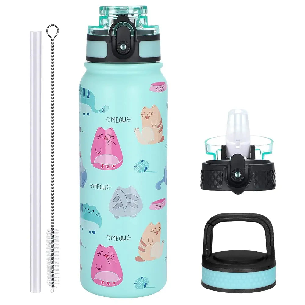Haers 20oz Leak Proof Double Wall Thermo Bpttle Stainless Steel Water Bottle with Straw for School Boys Girls Teenagers BPA-FREE