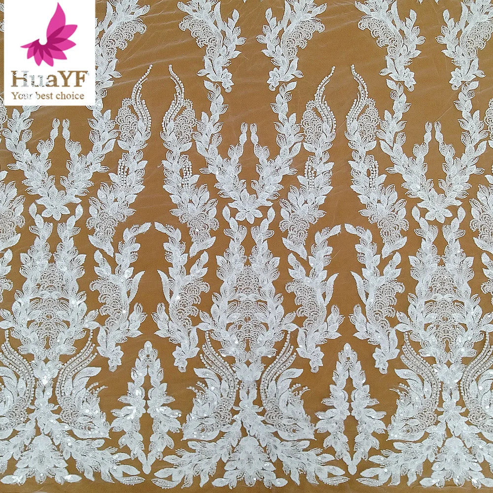 HY2011 Hot Sale French Embroidery Beaded Lace With Sequin Luxury Bridal Dress Fabric Wholesale
